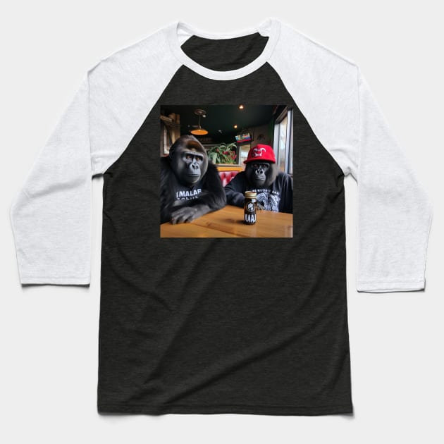 two gorillas enjoying beer in bar Baseball T-Shirt by Maverick Media